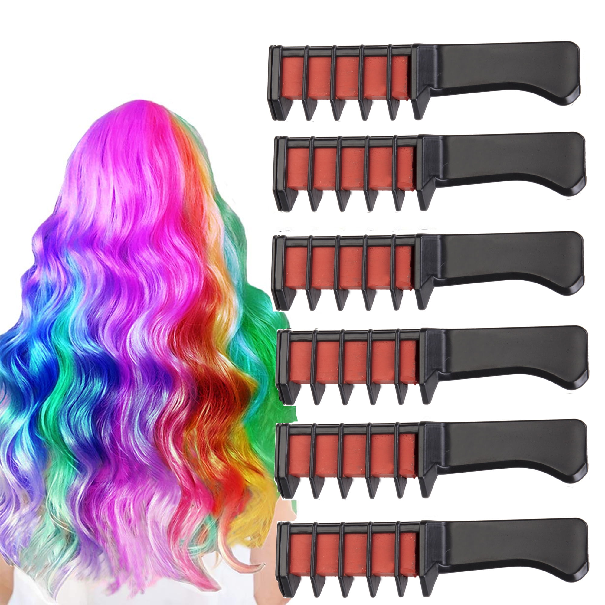 Temporary Color Hair Chalk for Girls,Temporary Bright Washable Color for  Kids, Hair Chalk Comb , Hair Chalk Salon Gift for Girls Age 4 5 6 7 8 9 10+  Set of 6 