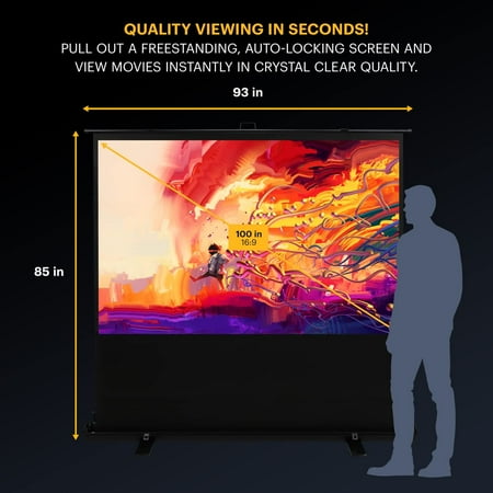 Kodak - 100" Projector Screen, Pull Up Projector Screen and Stand, Portable Projector Screen with Handle and Carrying Case - Black/White