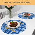 thumbnail image 5 of Blue Boho Round 13 Inch Placemats Set of 2, Abstract Geometric Bohemia Ethnic Striped HeatResistant Non Slip Place Mats for Dining Table, Wipeable Braided Kitchen Table Mats for Housewarming, 5 of 9