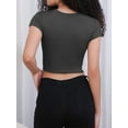 thumbnail image 4 of HOWCOME Casual Plain Basic Crop Shirts for Women Tight Fitted Gray Yoga Tee Tops Large Gray, 4 of 6