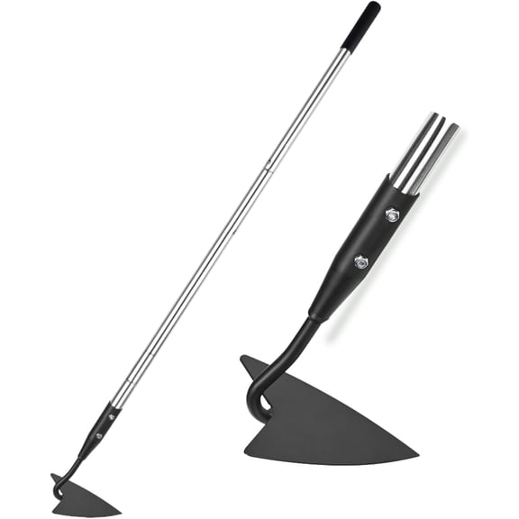 Warren Hoe, Carbon Steel Triangle Garden Hoe with Stainless Steel 57" Adjustable Long Handle, Heavy Duty Gardening Hand Tools Hoe for Ridging Weeding Digging Loosening Edging Soil, Balck