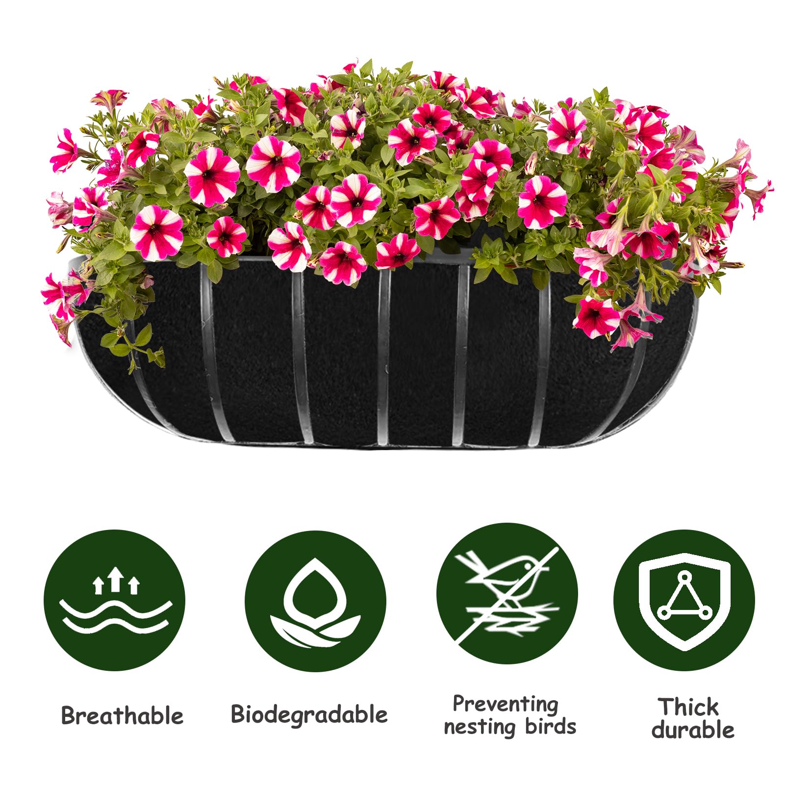 3 Pcs Fabric Planter Basket Liner- 30 inch Durable Hanging Basket Liners Replacement Coco Fiber Liner Alternative for Hanging Basket Flowers (Prevent Birds from Nesting)