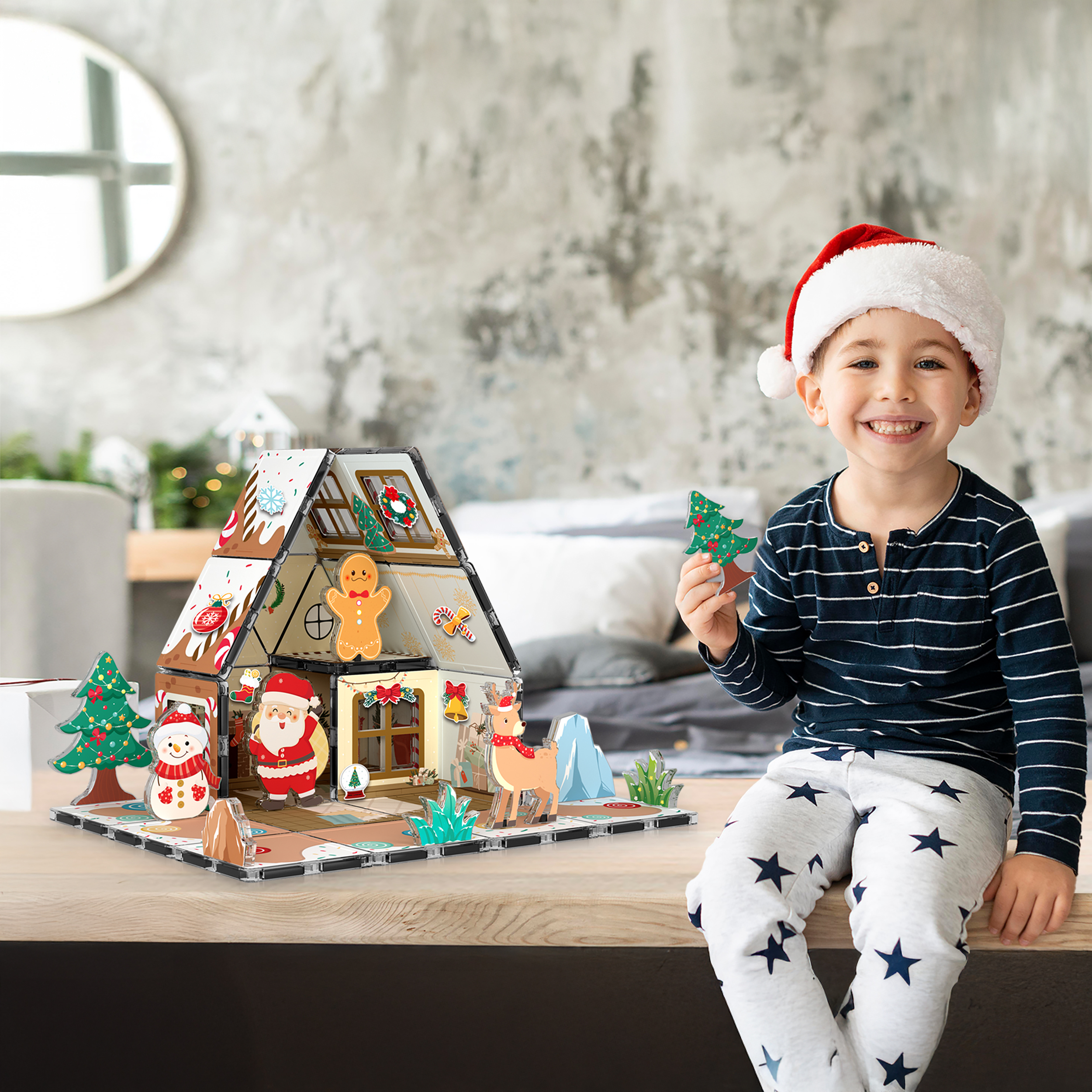 PicassoTiles Gingerbread House Magnetic Tiles Set, 45 Pieces photo 2
