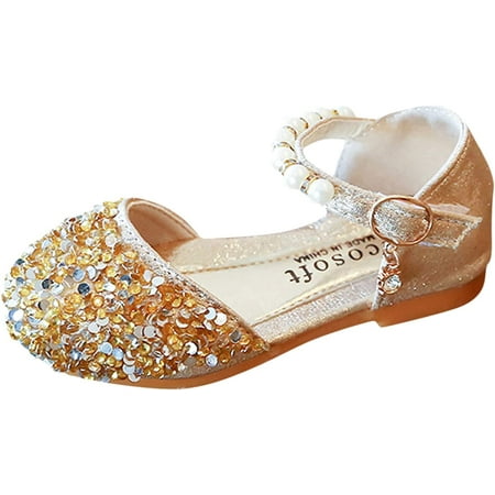Girls Dress Shoes Non-Slip Glitter Pearl Sandals Lightweight Breathable Rubber Shoes for Toddler/Littler Kid/Big Kid