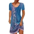 thumbnail image 1 of QIPOPIQ Robes de Fête pour Femmes Manches Courtes Tendance Col Rond Imprimé Chandail Robe d'Été Robe Offres 2023, 1 of 5
