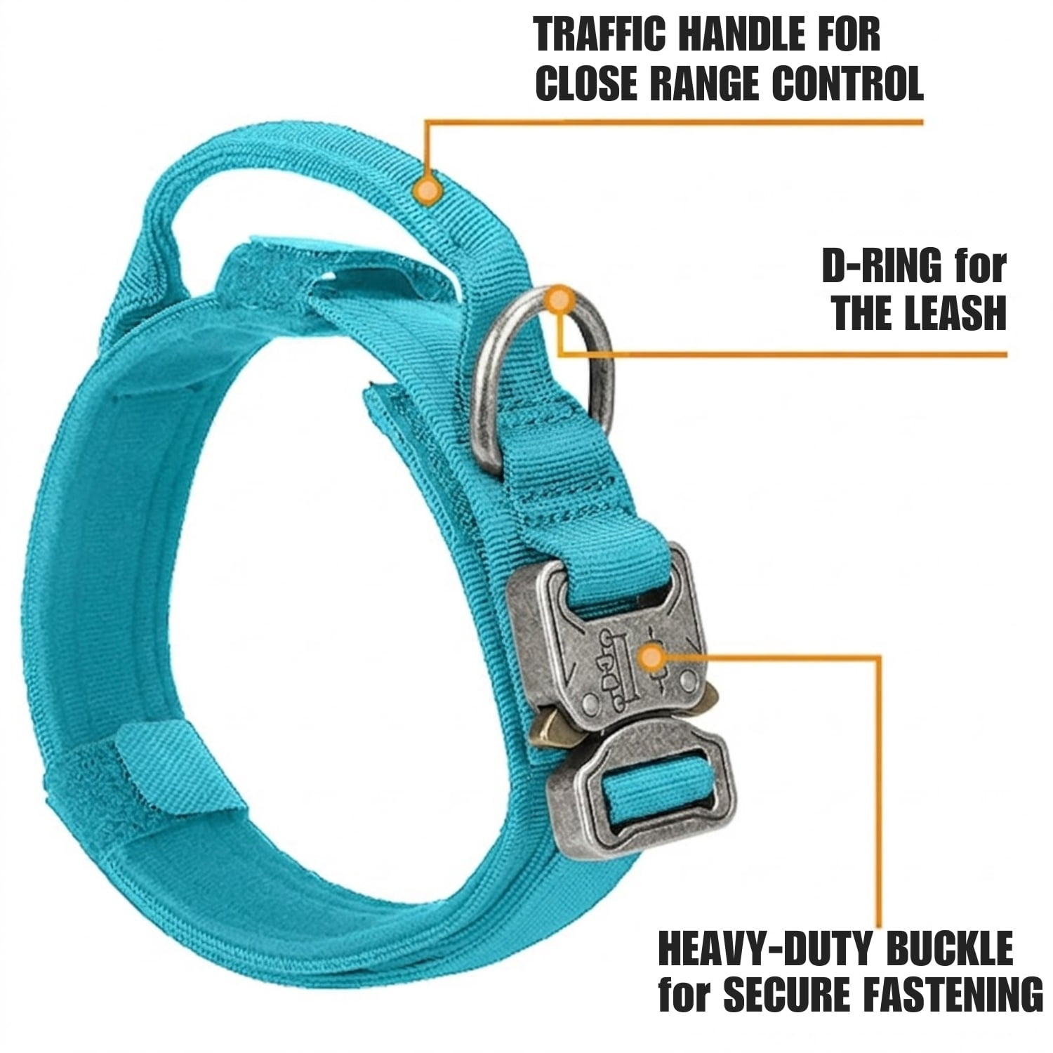 WAAYEEPAL Heavy Duty Nylon Dog Collar, Adjustable Training Collar with Control Handle, Sturdy Metal Buckle and AirTag Holder for Medium and Large Dogs (M, Blue)