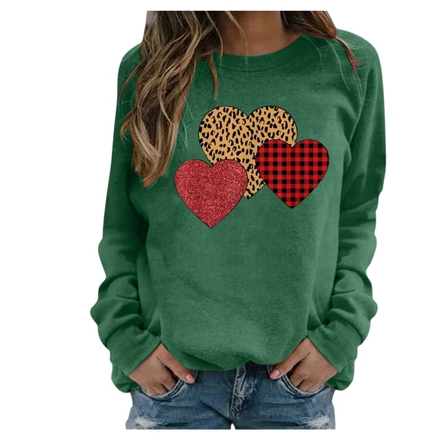 RKSTN Chandail en Molleton pour Femmes Manches Longues Décontracté Imprimé Saint-Valentin Blouse Hauts Chandail Col Rond Coupe Ample Chandail en Molleton