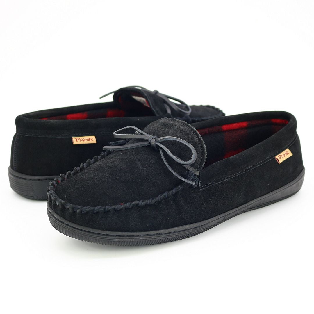Pamir Men's Genuine suede Fleece Moccasin Slippers Indoor Outdoor Slip