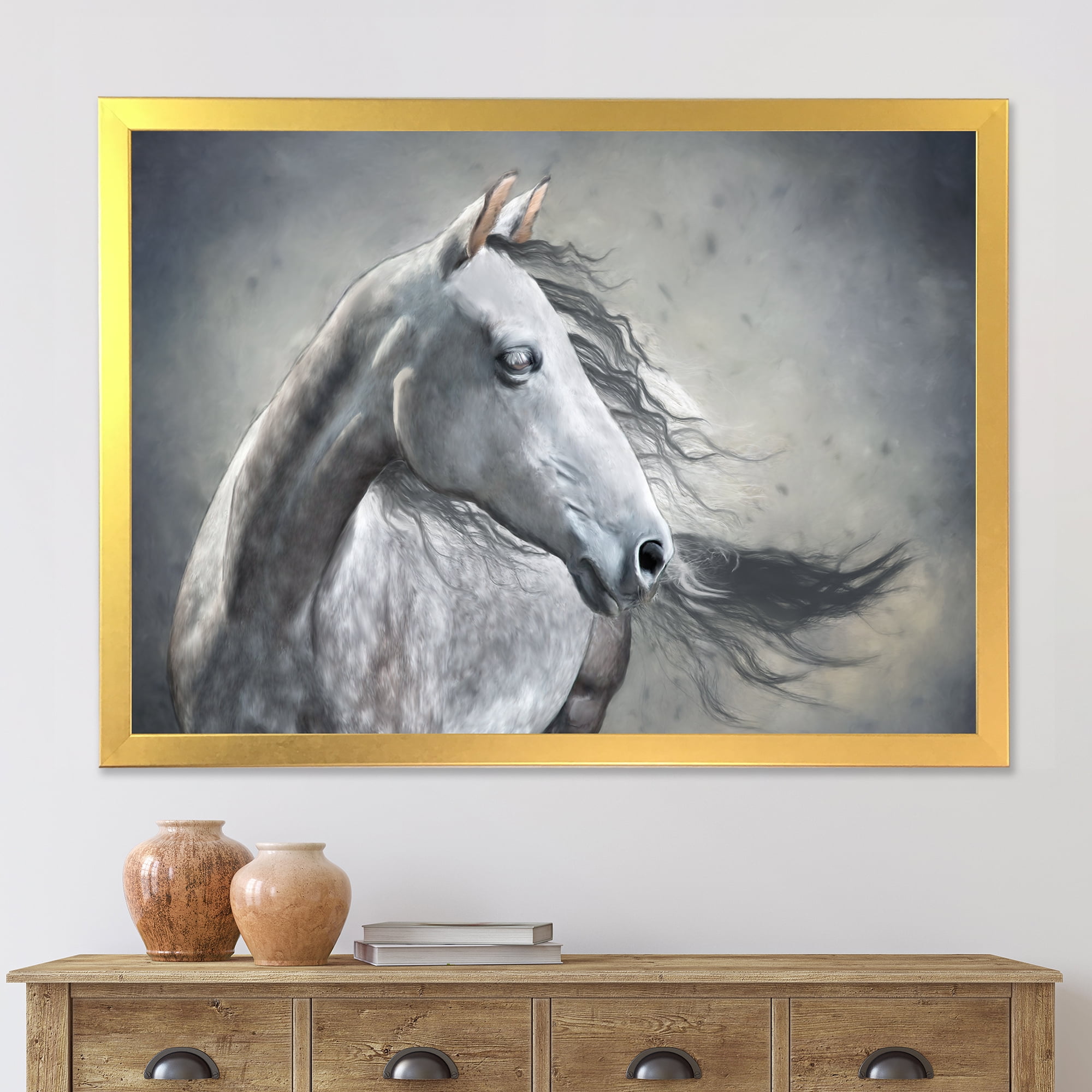 Designart 'Black and White Portrait Of A Wild Horse' Farmhouse Framed Art Print