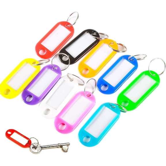 200 Pack Plastic Key Tags Keychain Luggage Tag Colored Name Tags with Label Key Ring Tags Key Fob Id Tags with Split Ring Label Window, 10 Colors
