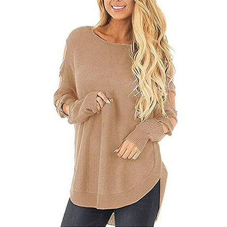 Issac Live - Women's Casual Round Neck Long Sleeve Hollow Loose Fit ...
