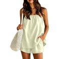 thumbnail image 2 of JFOPQVSM Women 2 Piece Matching Sets Striped Tube Top Shorts Sets Summer Polka Dot Vacation Outfits Casual Short Set with Pockets,Lightweight, 2 of 6