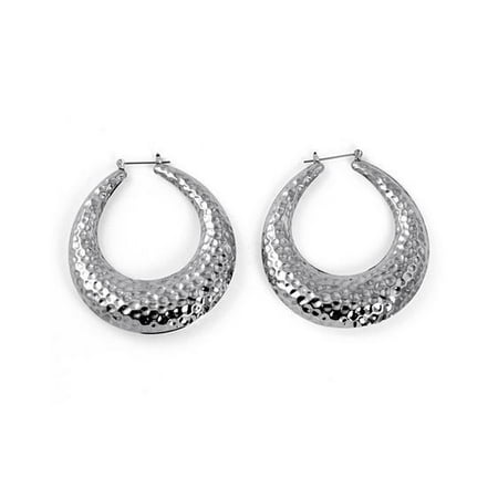 Silvertone Hammered-Style Hoop Earrings 2" Diameter