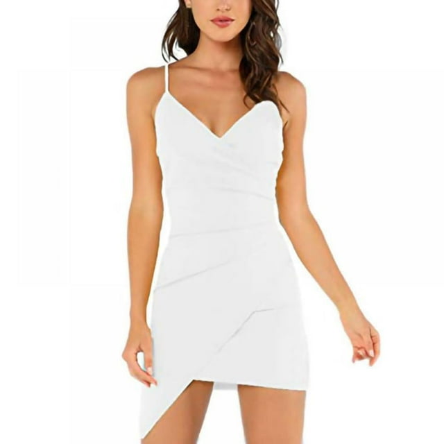 Femmes Ébouriffé V-Cou Robe Slim Bretelles Spaghetti Robe d'Été Sexy Sans Manches