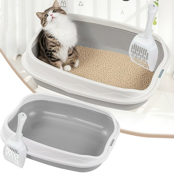 15×12'' Medium Open Cat Litter Box With Scoop Durable Anti-Splashing Kitty Litter Pan Leak Proof Cat Toilet Potty Pan