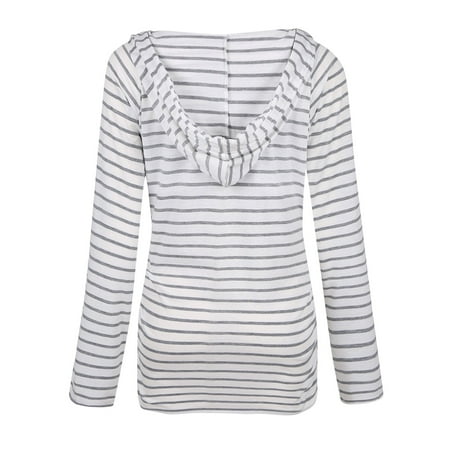 

Pregnant Women Spring and Autumn Hooded Top Casual Versatile Splice Sleeves Breastfeeding Clothes Maternity Casual Loose Hooded Sweatshirt