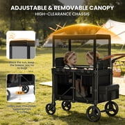 TouHeart Foldable Wagon Stroller for 2 Kids, 3-in-1 Stroller Wagon with Canopy, 5-Point Harness, 180° Adjustable Handlebars, Removable Seat for Toddlers and Child, Black