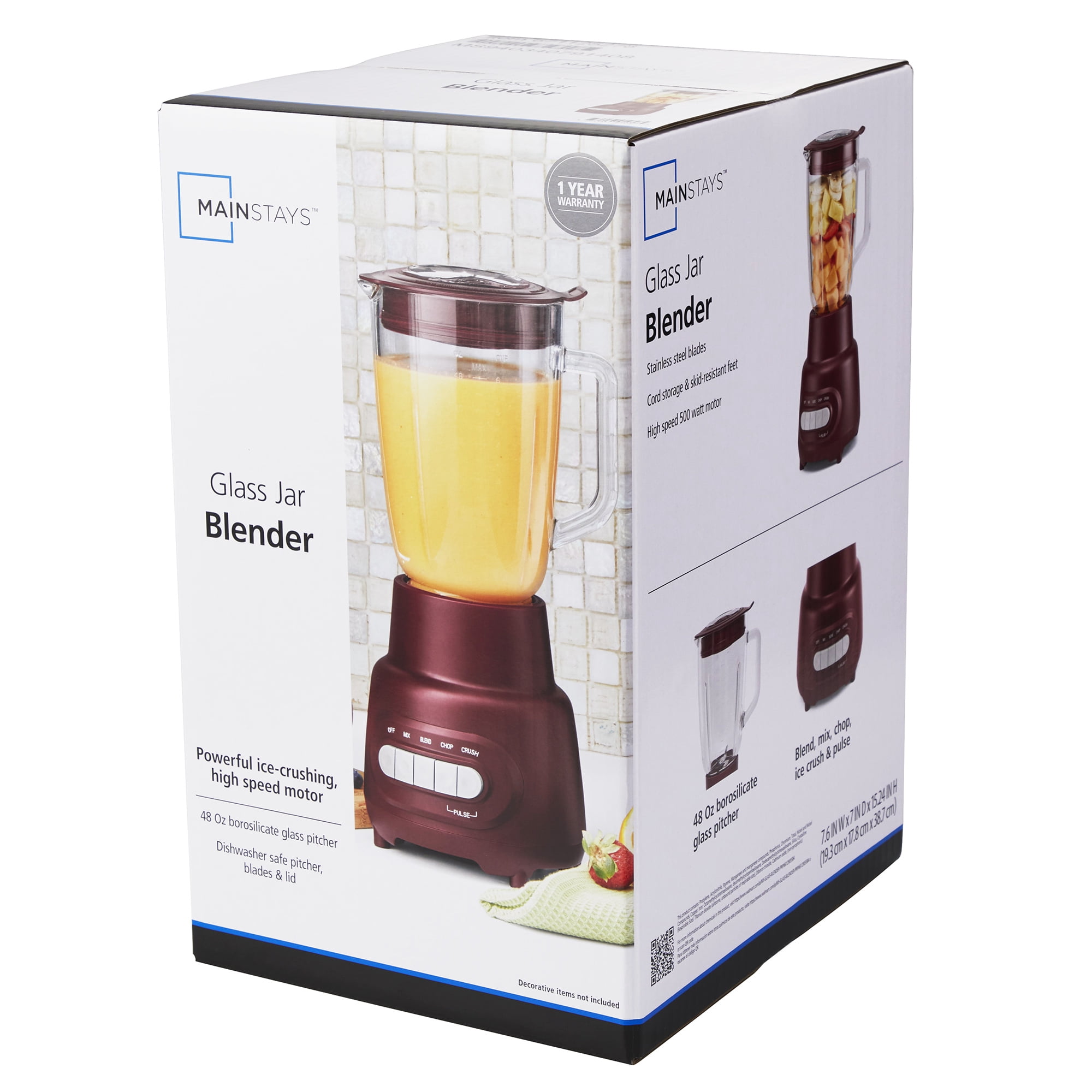 Mainstays Glass Jar 5 Speed Blender with 6-Cup Jar (48Oz) Capacity, Purple Eggplant, New