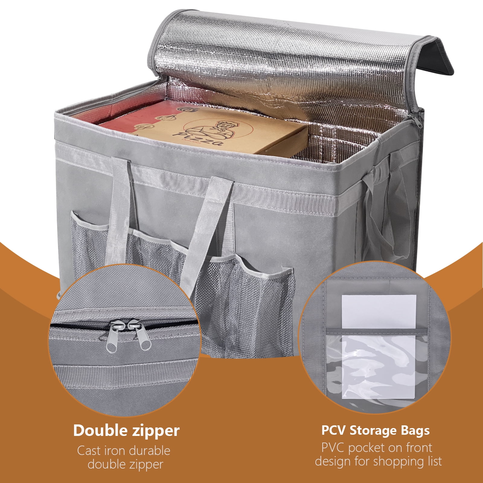 XXXL Large Insulated Collapsible Cooler Bags with Zipper Closure, Reusable Grocery Shopping Bags Keep Food Hot or Cold,Ideal for Catering,Grocery Transport，Grey colow with Cup Holder