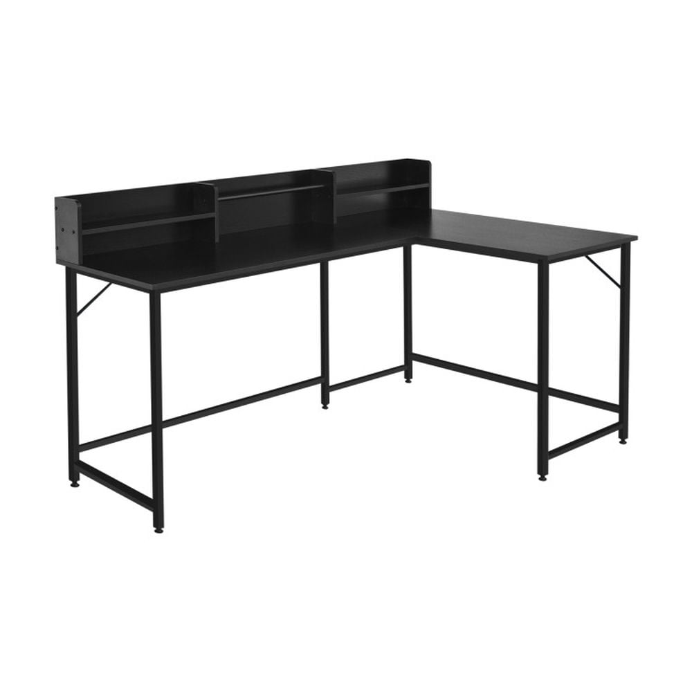 Demi Bonn 5.5" L-shaped Computer Desk with Bookshelf, Small Home Office Desk Study Writing Table, Black