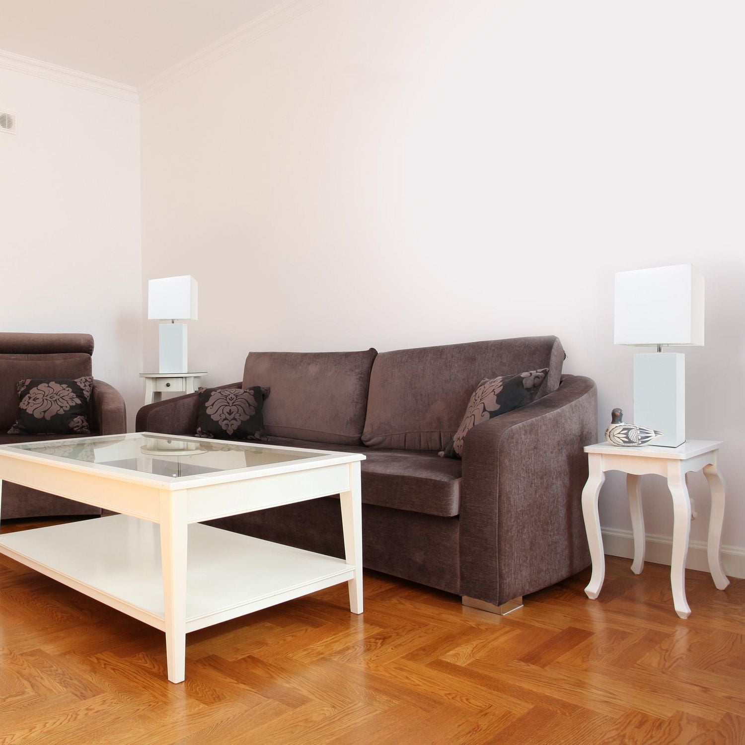 Elegant Designs 2 Pack Modern Leather Table Lamps with White Fabric Shades