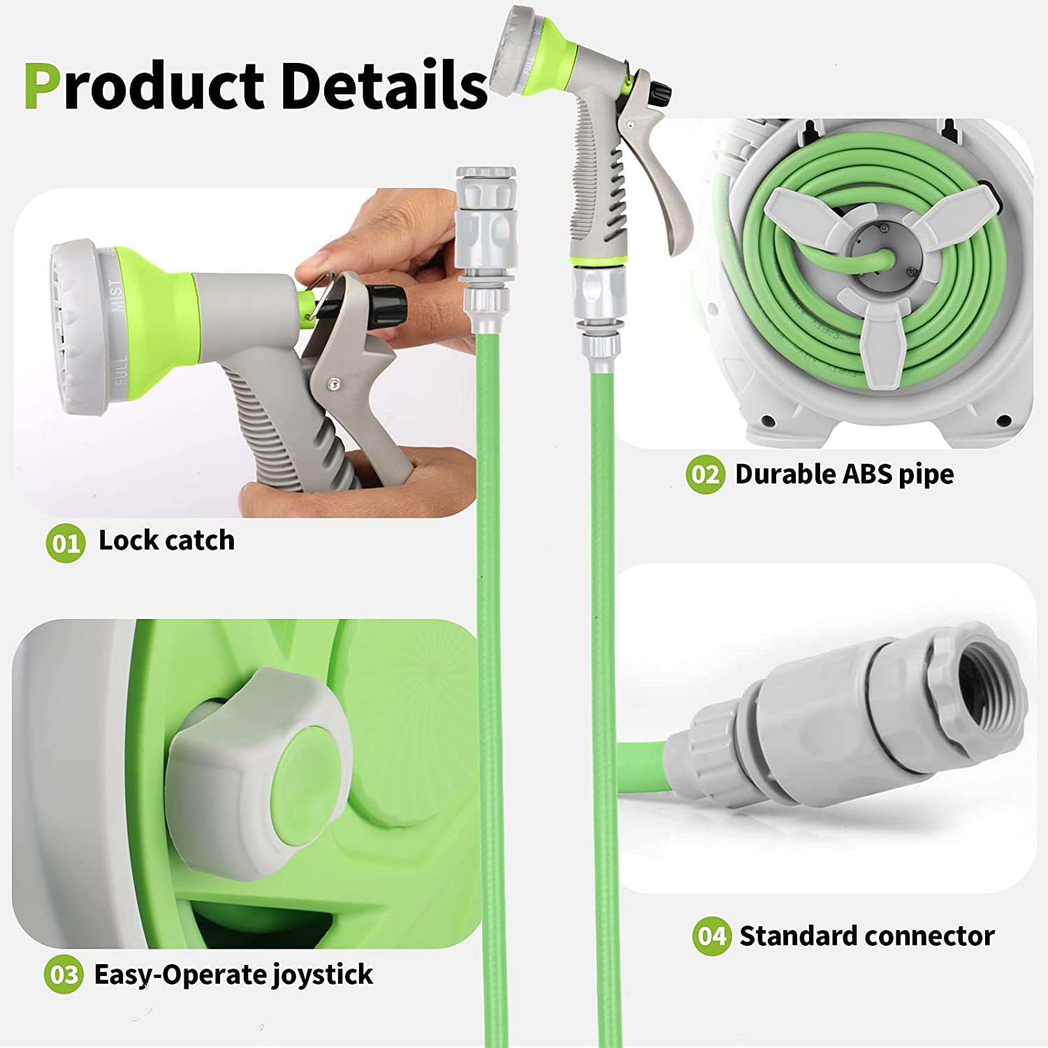 Nib Garden Retractable Hose Reel, Portable Simple Home Hose Reel 45+5 FT with 7 Patterns Spray Nozzle, Wall Mounted and Any Length Lock for Garden Watering, Car Washing, Pet (Green)