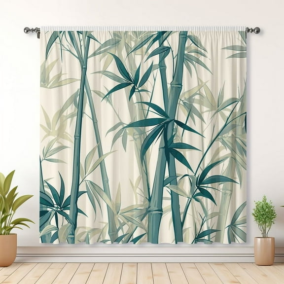 Modern Simple Curtains, Bamboo Print Blackout Curtains, Suitable For Room Bedroom Decoration(Rod pocket)
