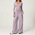 thumbnail image 2 of choiix Womens 3 Piece Athleisure Set with V Neck Wrap Top and Wide Leg Pants Versatile Lounge Tracksuit Matching Sweat Suit S, 2 of 4