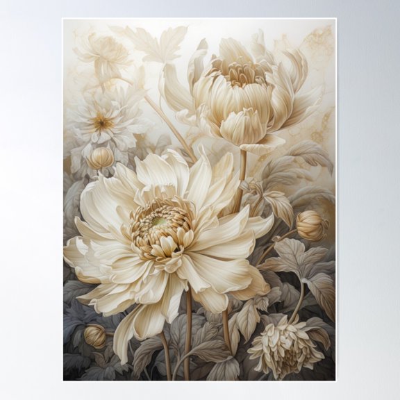 Beautiful Beige And Golden White Flowers Poster Wall Art, Modern Wall Decor For Living Room Bedroom, 8x12 UNFRAMED