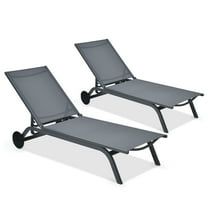 Topbuy 2-Piece Outdoor Aluminum Chaise Lounge Recliner Chair with Adjustable Backrest Grey