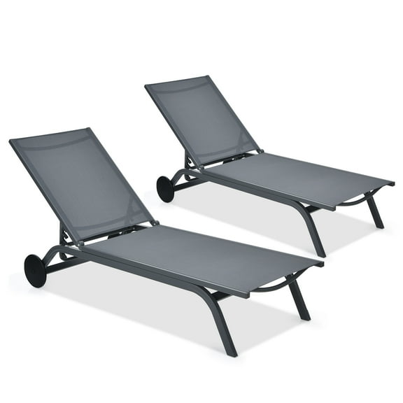 Topbuy 2-Piece Outdoor Aluminum Chaise Lounge Recliner Chair with Adjustable Backrest Grey