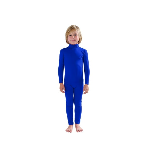 Full Bodysuit Kids Dancewear Without Gloves and Socks Solid Color Spandex Zentai Child Unitard (S Blue)