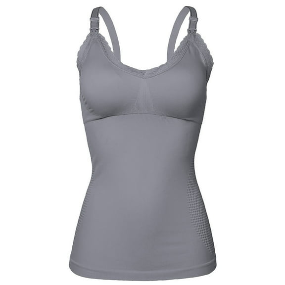 hoksml Maternity Nursing Camisole with Built-In Bra - Plus Size Slimming Longline Lace Trim for Postpartum