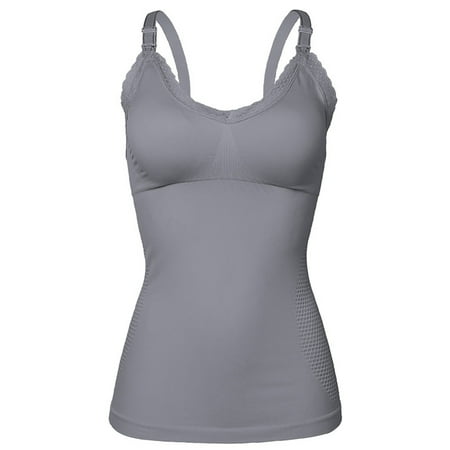 Arnsht V-Neck Seamless Camisoles Tank Tops with Built in Bra for Women Summer Workout Going Out Soft Comfort Breathable Nursing Bra Gray L