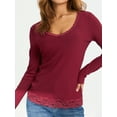 thumbnail image 5 of Biekopu Women Spring Autumn  Wild T-Shirts Lace Trim Patchwork Scoop Neck Long Sleeve Tops Slim Fit Bottoming Shirts, 5 of 9