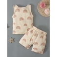 thumbnail image 3 of Seyurigaoka 2Pcs Lovely Baby Summer Shorts Set, Round Neck Sleeveless Rainbow Camisole + Elastic Waist Short Pants, 3 of 7
