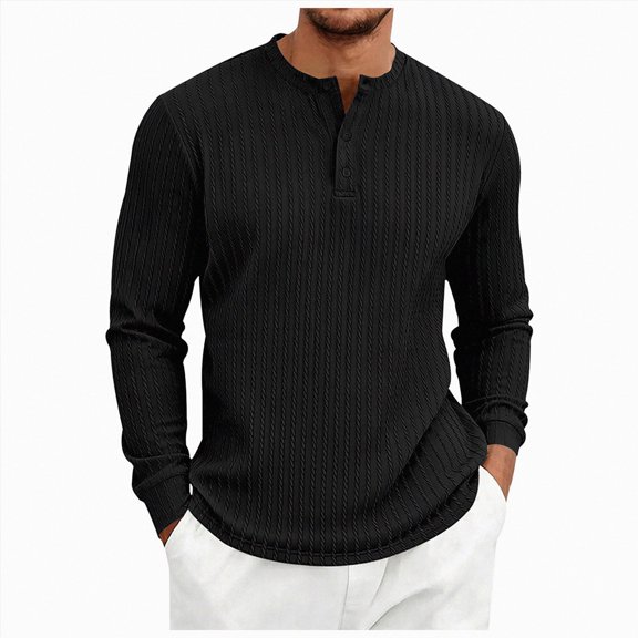 Linfrsh Top for Men Men's Ribbed Henley Shirt Short Sleeve Slim Fit Muscle Shirt Fitted Cotton Casual Long Sleeve