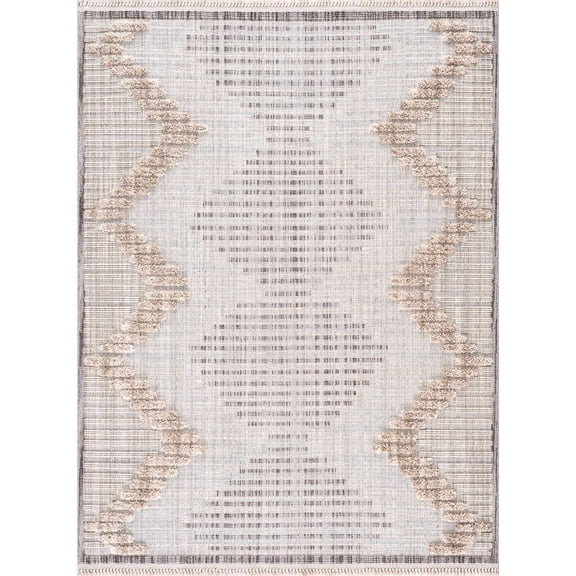 Boutique Rugs Maulawin Farmhouse High Low Textured Shag Area Rug - Boho Moroccan Geometric Carpet for Living Room, Bedroom - Charcoal, Cream, Peach - 6'7" x 9' (6x9)