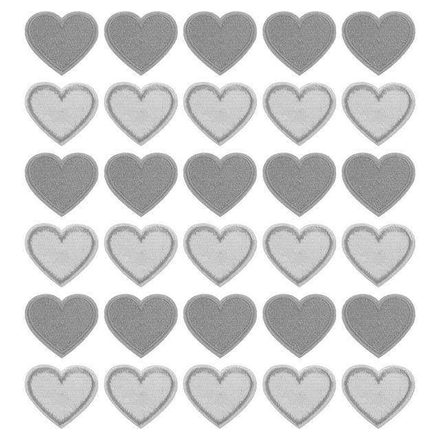 Parche de hierro en forma de corazón Uxcell, parches bordados, parches de transferencia de hierro para reparación de ropa, gris, 30PCS, 1.57"x1.37"
