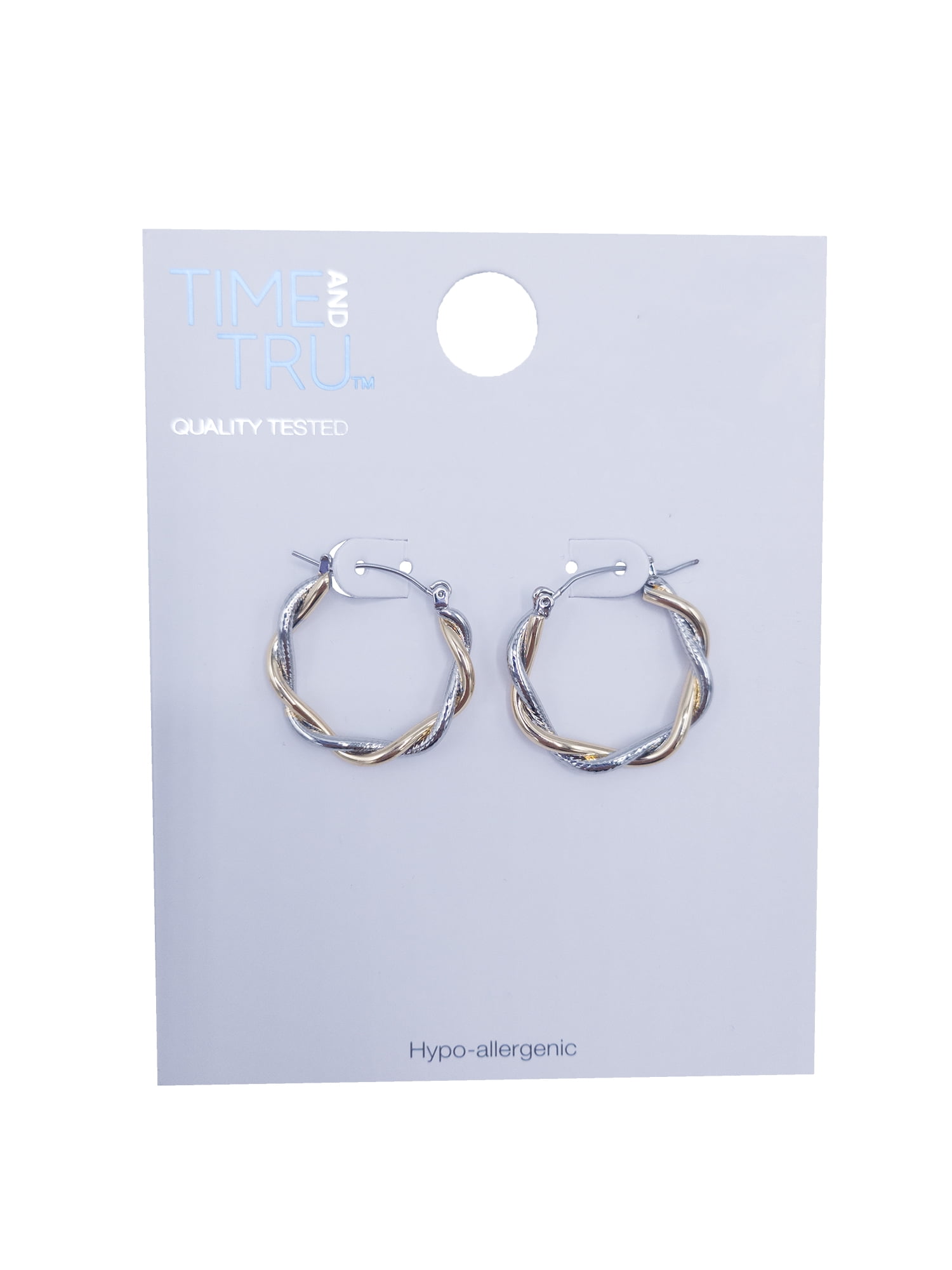 Time Tru Ladies Twisted Hoop Earring, Gold and Silver Meta
