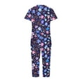thumbnail image 6 of Womens Pajama Set Trendy Printed V Neck Loungewear Short Sleeved Tops And Pants Set Casual Cozy Sleepwear With Pockets Purple M, 6 of 7