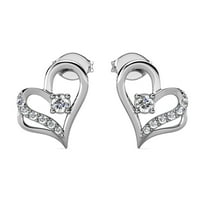 Cate & Chloe Kara 18k White Gold Plated Silver Heart Earrings with Swarovski Crystals Gift for Women
