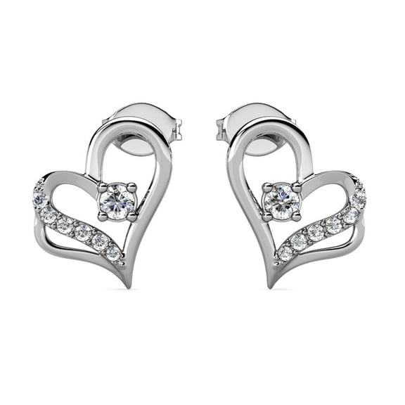 Cate & Chloe Kara 18k White Gold Plated Silver Heart Earrings with Swarovski Crystals Gift for Women