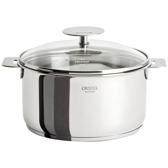 Cristel Multiply Stainless Steel Saucepan with Glass Lid and Removable Handle, 1.16 Quart