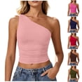 thumbnail image 6 of FchengtaiS Women's One Shoulder Tank Tops Sleeveless Ruched Slim Fit Crop Shirts Basic Cropped Y2k Tee Tops Fashion Summer Clothing, 6 of 6