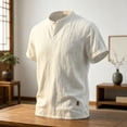 thumbnail image 2 of successthop Collarless Shirts for Men Short Sleeve T Shirt with Button Mock Neck Top Breathable Vacation Clothes White, 2 of 5