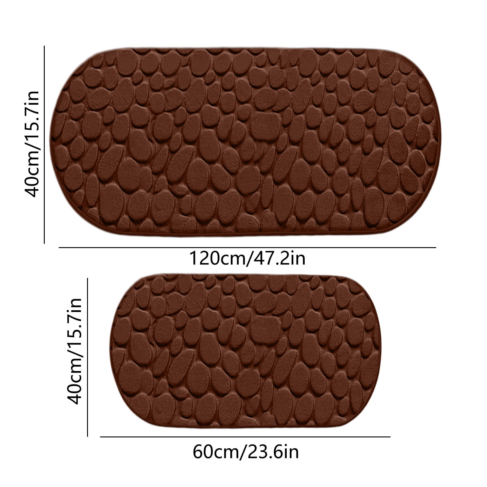 Cobblestone Pattern Rugs Set 2 Piece, Memory Foam Water Absorbent Bath Mats, for Bathroom, Sink, Toilet and Floor (15.7x23.6in+15.7x47.2in, Brown)