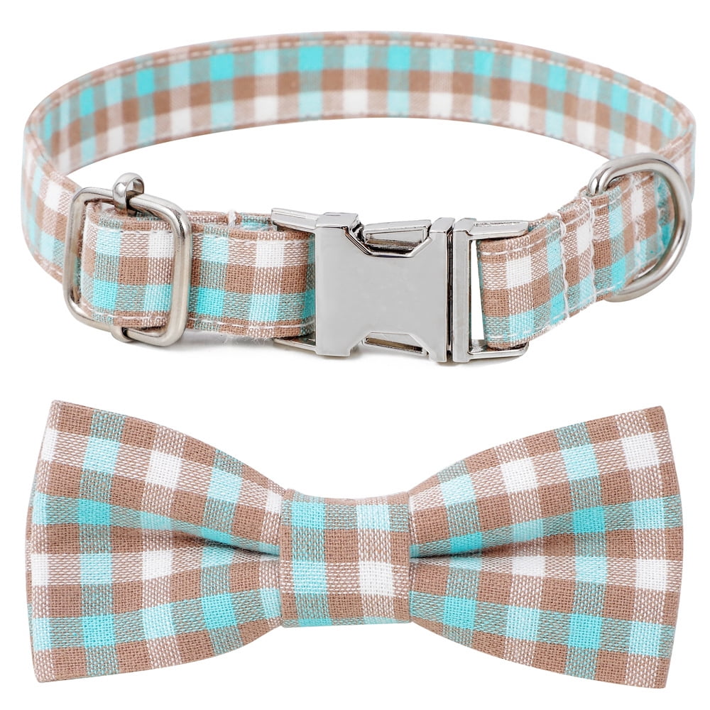 Dog Collar with Bow, Stylish Cute Plaid Small Dog Collar Soft