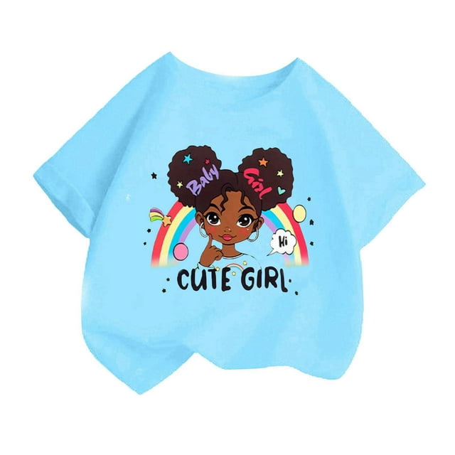 WEAIXIMIUNG 5 Filles Enfants Filles Mignon Mode Imprimé Col Rond Décontracté Ample Confortable Manches Courtes T-Shirt d'Été