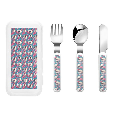 

Kdxio happy Skull rose Toddler Utensils Set - Kids Silverware Set Set Kids Utensils Set with Case for Preschooler Children